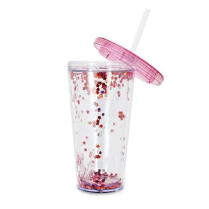 OEM Starry Sky Tritan Cup 16OZ многоразовая пластиковая чашка с двойными стенками и соломинкой и крышками