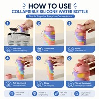 Bouteille d'eau pliable en silicone avec logo personnalisé, portable, anti-fuite, télescopique, pour le sport, gobelet de voyage pliable avec mousqueton