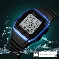 Skmei 1278 jam tangan Digital LED pria, arloji Dial persegi kronograf olahraga dengan Timer hitung mundur, tahan air dalam dan bercahaya 50M