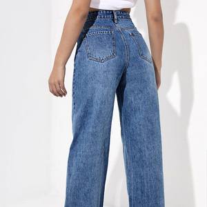 Jeans bleus pour femmes, pantalons droits <span class=keywords><strong>taille</strong></span> <span class=keywords><strong>haute</strong></span>, jeans baggy, jeans délavés polyvalents de <span class=keywords><strong>haute</strong></span> qualité pour femmes, vente en gros - Product Image 2