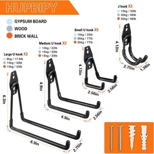 Double <b>Hook</b> Wall Mount <b>Garden</b> Tool Holder Black 30 Kg Capacity Outdoor Storage Rack - Product Image 2
