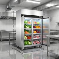 Réfrigérateur commercial à deux portes NE-811-8 en acier inoxydable pour la restauration, la cuisine et les restaurants, refroidissement par air, 980L, numérique