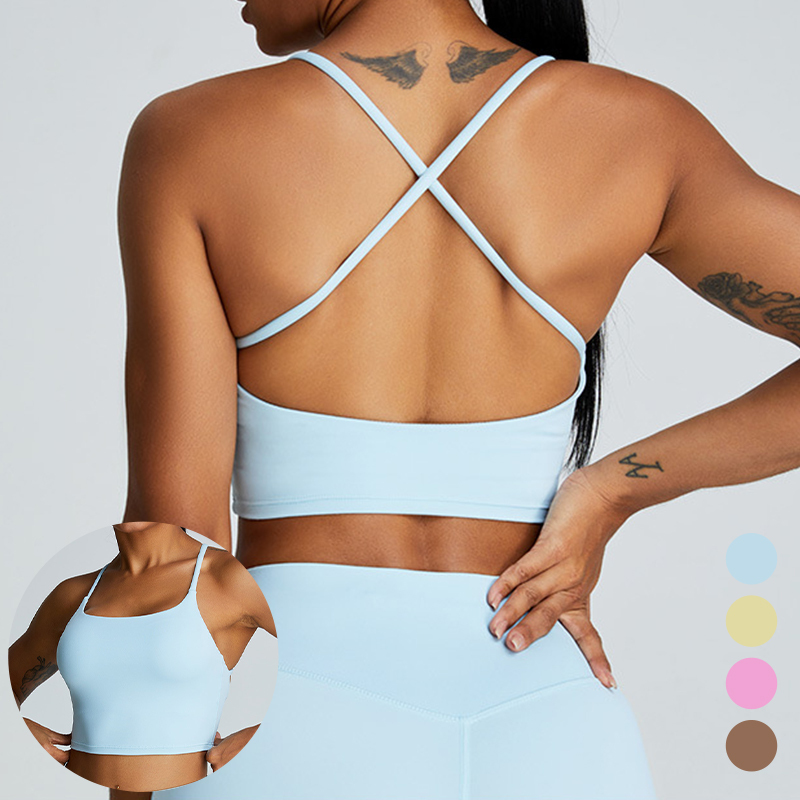 New Women's Yoga Tank Top Sports Bra Shockproof Cross Back Quick Dry Breathable Four-Way Stretch Sweat-Wicking Running Fitness