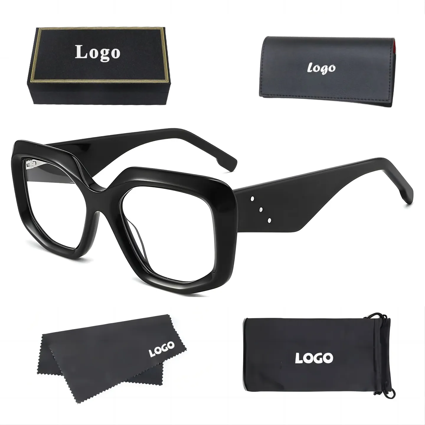 Lba 2024 Tùy Chỉnh Thiết Kế Thương Hiệu Kính Theo Toa Logo Ánh Sáng Màu Xanh Kính Vuông Khung Acetate Kính Quang Học Phụ Nữ Người Đàn Ông