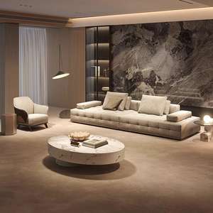 طقم أريكة لورانس الإيطالي بتصميم بسيط من الجلد مع قماش مصقول، أريكة متعددة الاستخدامات لغرفة المعيشة - Product Image 5