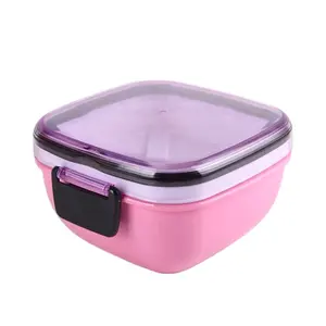 Plastic Set Square Food Storage Container Thermos Leakproof Clear Lid School Bento Lunch Box For Kids