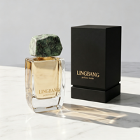 Flacon de parfum en verre carré de 50 ml, design luxueux et personnalisé, avec bouchon en pierre et boîte d'emballage personnalisée