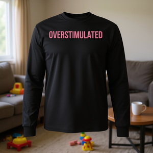 Camiseta de manga larga Overstimulated Mom, cuello redondo negro, talla para adulto - Product Image 3