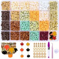 Kit de perles circulaires en polymère souple, motifs citrouille et feuille d'érable, pour la confection artisanale de bijoux, accessoires de perlage, modèle -031, collection Automne Thanksgiving