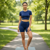 Ensemble de yoga sans couture pour femmes, haut court à manches courtes, short taille haute, respirant, séchage rapide, vêtements de sport 2 pièces