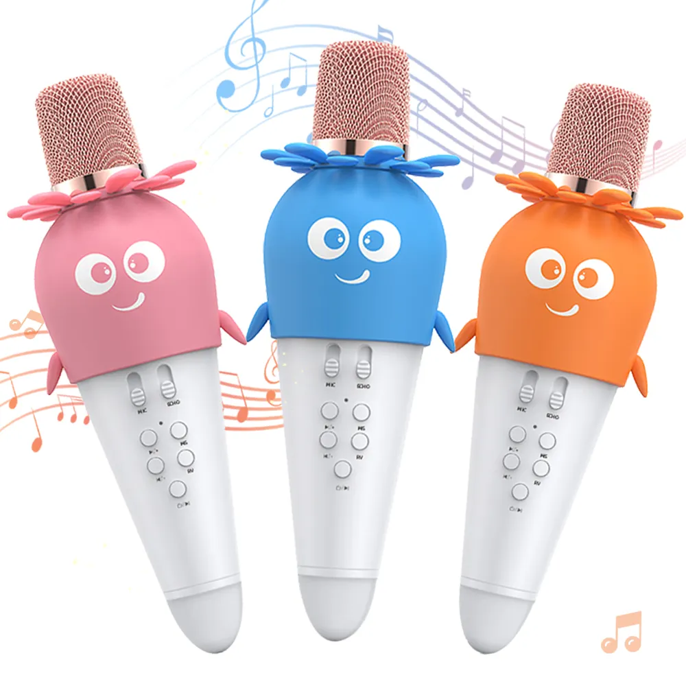 K5 mikrofon bluetooth musik portabel anak, pengeras suara pemutar musik pintar 5W gagang karaoke bahan ABS dan silikon