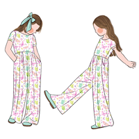 Combinaison courte à manches courtes pour filles, populaire, décontractée, douce et confortable, à imprimé floral, avec des poches latérales, pour les filles