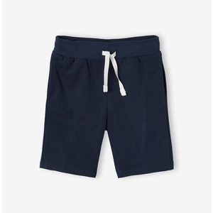 Shorts Bermuda en Coton Tricoté Décontracté pour Garçons, Bleu Marine Uni, Taille à Cordon de Serrage, Longueur Courte, Taille Mi-Haute - Product Image 1