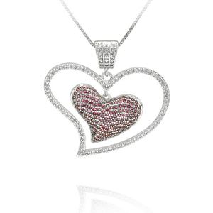 Amoureux Saint Valentin Cadeau Belle Double Coeur Zircon Laiton Pendentif Collier 100 Love Actually Collier - Product Image 1