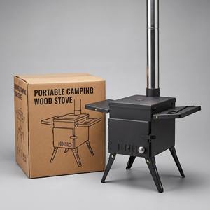 Poêle de camping à bois sécurisé pour tente avec cheminée amovible, pieds pliables et étagères latérales pour le camping en plein air, la pêche sur glace et le chauffage - Product Image 4