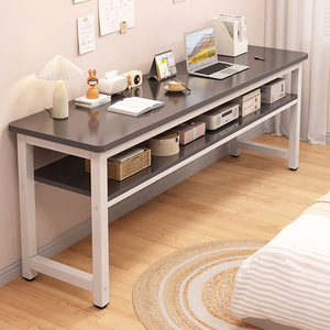 Solid Wood Long Desk Double Layer Workbench Simple Computer Desk For Student Home Small Apartment Narrow Wall Mounted - Product Image 3