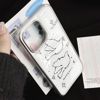 Coque de téléphone en résine époxy de dessin animé pour iphone16 16pro/PM 15 15promax/14Promax/14pro 14/13 13pro 12 11 coque à bords argentés galvanisés