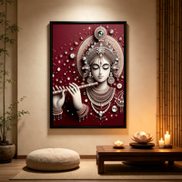 Impression numérique sur toile verticale, imperméable, écologique, haute définition, portrait mural, Lord Krishna, flûte, bijou étincelant