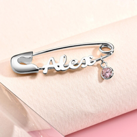 Boutons de manchette personnalisés pour bébé avec nom et pierre de naissance, en acier inoxydable 316L plaqué PVD 18K, broche de sécurité, cadeau d'anniversaire