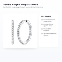 Boucles d'oreilles créoles personnalisées en argent sterling 925 avec moissanite, pierres rondes S925, bijoux fins pour femmes