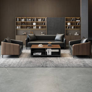 Ensemble de canapés de bureau en cuir PU avec structure en bois massif, combinaison libre pour petits espaces de bureau - Product Image 2