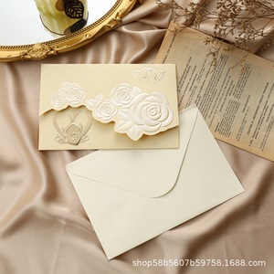 Invitaciones de boda de estilo europeo, invitaciones florales grandes con relieve dorado, tarjetas de felicitación y invitaciones personalizables - Product Image 6