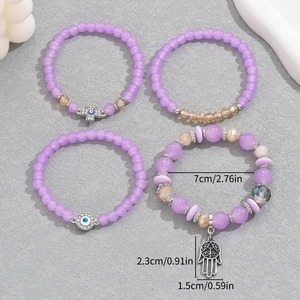 European Style Women's Purple <b>Beaded</b> Bracelet <b>Set</b> With Cross Evil Eye And Hamsa Hand Charm Jewelry For Fashion Wear - Product Image 3