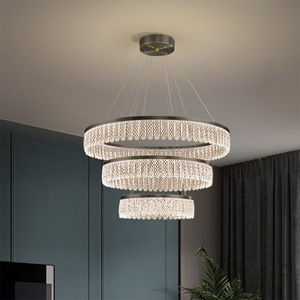 Trần hậu hiện đại Vòng dài mặt dây đèn trong nhà khách sạn biệt thự cầu thang dẫn đồ đạc trang trí 3-Ring vàng đèn Chùm Pha Lê - Product Image 2