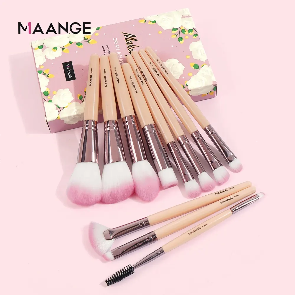 MAANGE 11pcs pink cosmetic brushes wholesale price high-quality foundation blush eyebrow professional makeup brush set