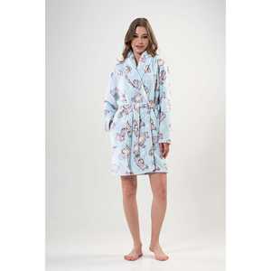 Bata de Felpa Azul Cristal para Mujer, Manga Larga, Suave, Informal, Ropa de Dormir - Product Image 3