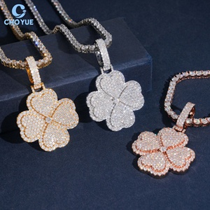 Hot Sale Lucky Clover Design Moissanite Pendant 18K Gold Plated Luxury <b>Charm</b> GRA Certified Flower Women's Jewelry - Product Image 3