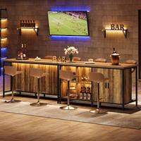 Table de bar de 63 pouces, table de pub industrielle de hauteur comptoir avec étagères de rangement à 2 niveaux, armoire de bar en bois rustique avec cadre en métal