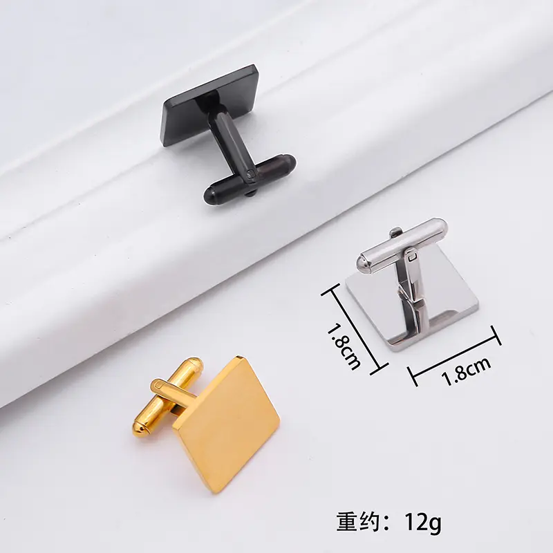 Wholesale Custom Logo Stainless Steel Shirt Square 18mm Cufflinks Blank Silver Gold Gift Wedding Party