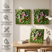 RUOPEI Panneau mural vertical 3D de fleurs et plantes artificielles encadré carré, décoration murale végétale pour salon et maison