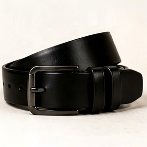 Ceinture en cuir véritable noire avec boucle ardillon rectangulaire en acier, formelle et durable pour homme - Product Image 1