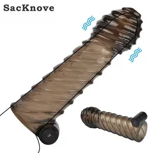 Sacknove trì hoãn xuất tinh quan hệ tình dục đồ chơi Extender tái sử dụng Vibrator bao cao su rung dương vật mở rộng tay áo cho người đàn ông