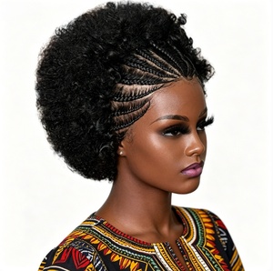 Perruques en cheveux humains tissées à la main, fabriquées à partir de vrais cheveux humains, présentant un design de <span class=keywords><strong>coiffure</strong></span> de style africain avec des dimensions de 13x4. - Product Image 1