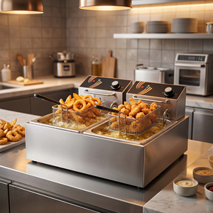 <span class=keywords><strong>Friteuse</strong></span> électrique professionnelle en acier inoxydable avec deux cuves de <span class=keywords><strong>10</strong></span> L et protection contre la surchauffe pour restaurant - Product Image 5