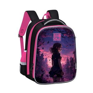 Pink Black Student <b>Backpack</b> School Bag Cartoon Print Bookbag with Zipper Pockets for Daily School Use - Product Image 1