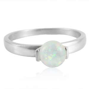 Women's <b>Opal</b> <b>Ring</b> Stainless Steel Bezel Setting Round Gemstone Fashion Jewelry Gift - Product Image 1