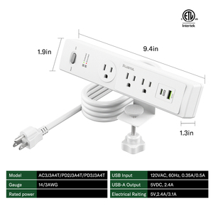 Высококачественная силовая лента 3-переменного тока с 1 USB + 1 розеткой типа C, защита от перенапряжения 110 В, настольный - Product Image 3