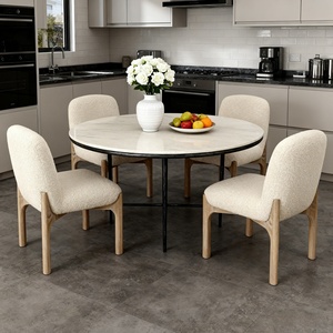 Mesa de Lujo con Base de Hierro Forjado Negro, Mesa de Comedor Redonda Moderna de Mármol Natural para 6 a 8 Personas - Product Image 3