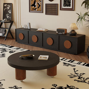 Mueble de <span class=keywords><strong>TV</strong></span> de Madera Maciza de Diseño Retro Moderno en Negro, Mesa <span class=keywords><strong>Sunset</strong></span> con Almacenamiento para Sala de Estar de Apartamentos Pequeños - Product Image 6