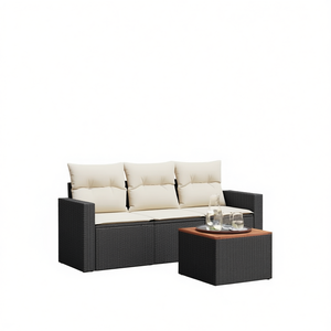 Ensemble de canapés de jardin en rotin blanc crème et noir, 3 places, mobilier d'extérieur, design contemporain - Product Image 1
