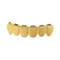 Grilles dentaires hip-hop à rayures en treillis, six dents, dents dorées, accessoires de dentiers de vampire pour Halloween