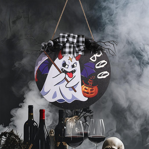 Panneau de porte en bois rond fait main pour Halloween, décoration intérieure et extérieure, accessoires de fête, décoration artisanale sérigraphiée - Product Image 3