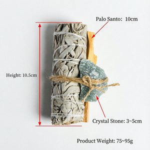 Kit de purification en gros de sauge blanche avec bâtonnets de Palo Santo et cristaux de guérison, encens spirituel pour l'élimination des énergies négatives et le nettoyage de la maison - Product Image 2
