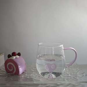 2026 Neuerscheinung Niedliche Rosa Herz Borosilikatglas Tasse Hitzebeständige Tee- und Kaffeetasse mit Henkel als Geschenk - Product Image 4