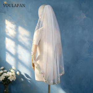 YouLaPan Velo <span class=keywords><strong>de</strong></span> <span class=keywords><strong>Novia</strong></span> al por Mayor con Bordado Floral <span class=keywords><strong>de</strong></span> Enredaderas y Perlas, Velo <span class=keywords><strong>de</strong></span> Boda <span class=keywords><strong>de</strong></span> Tul Transparente <span class=keywords><strong>de</strong></span> un Solo Nivel para <span class=keywords><strong>Novia</strong></span> Bohemia V339 - Product Image 1
