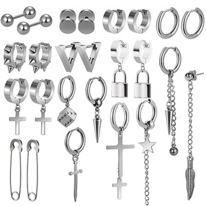 Pendientes de clip de acero de titanio con forma de cruz, estilo punk rock, geométricos, negros, para hombre - Product Image 5